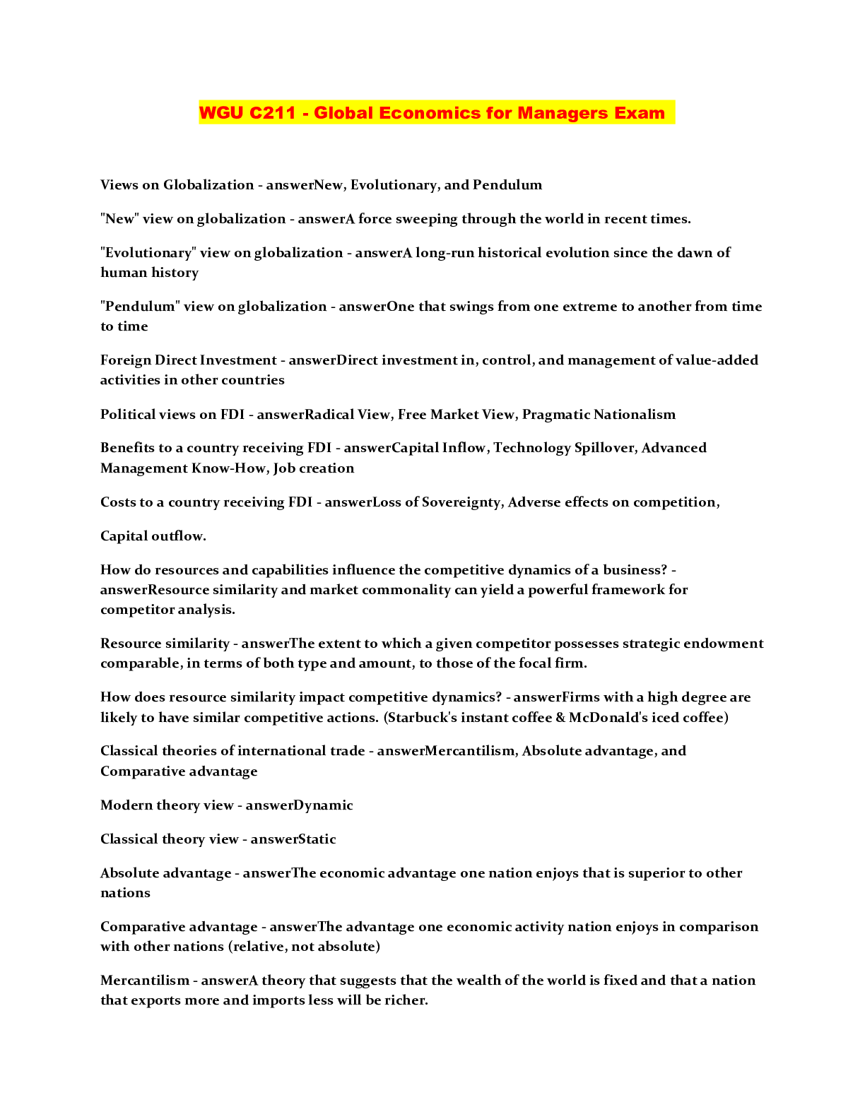 Preview image for Wgu c211 global economics for managers exam///Wgu c211 Global Economics For Managers Exam